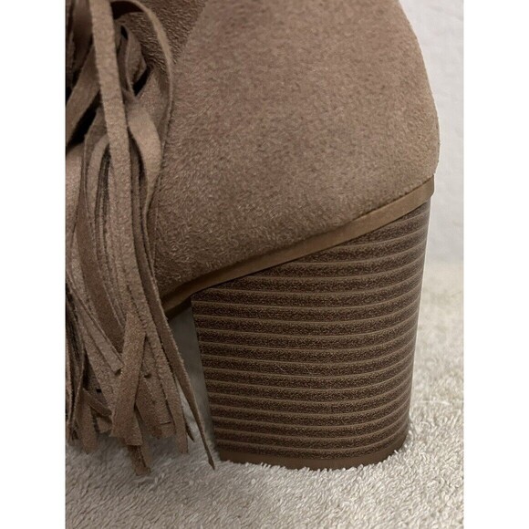 SODA Women's Size 10 SHOES RATON-S ANKLE BOOTIE OPEN TOE WITH FRINGE Light TAUPE - Picture 8 of 9